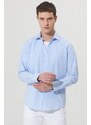 AC&Co / Altınyıldız Classics Men's White-light Blue Slim Fit Slim Fit Classic Collar Cotton Check Shirt