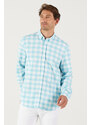 AC&Co / Altınyıldız Classics Men's White Mint Slim Fit Slim Fit Shirt with Buttoned Collar See-through Patterned Shirt.