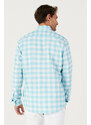 AC&Co / Altınyıldız Classics Men's White Mint Slim Fit Slim Fit Shirt with Buttoned Collar See-through Patterned Shirt.