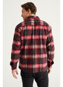 AC&Co / Altınyıldız Classics Pánské červeno-černé oversize široký střih s knoflíky s límcem Plaid Lumberjack zimní košile bunda