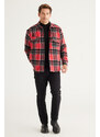 AC&Co / Altınyıldız Classics Men's Red-black Oversize Wide Cut Buttoned Collar Checkered Winter Shirt Jacket