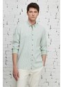 ALTINYILDIZ CLASSICS Men's Green Slim Fit Slim Fit Button Down Collar Cotton Dobby Shirt