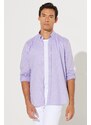 AC&Co / Altınyıldız Classics Men's Lilac Slim Fit Slim Fit Button Down Collar Cotton Dobby Linen Shirt