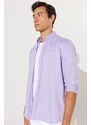 AC&Co / Altınyıldız Classics Men's Lilac Slim Fit Slim Fit Button Down Collar Cotton Dobby Linen Shirt