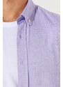 AC&Co / Altınyıldız Classics Men's Lilac Slim Fit Slim Fit Button Down Collar Cotton Dobby Linen Shirt