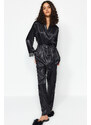 Trendyol Black Premium Satin Lace and Tie Detail Woven Pajamas Set