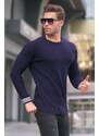 Madmext Navy Blue Sleeve Patterned Crew Neck Knitwear Men's Sweater 5987