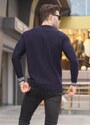 Madmext Navy Blue Sleeve Patterned Crew Neck Knitwear Men's Sweater 5987