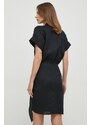 Šaty lněné Lauren Ralph Lauren černá barva, mini