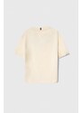 Dětské bavlněné tričko Tommy Hilfiger béžová barva, s aplikací