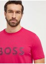 Bavlněné tričko Boss Green růžová barva, s aplikací