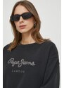 Bavlněná mikina Pepe Jeans dámská, černá barva, s aplikací