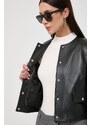 Kožená bunda BOSS dámská, černá barva, přechodná