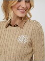 Bavlněný svetr Lauren Ralph Lauren béžová barva