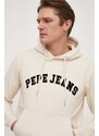 Bavlněná mikina Pepe Jeans Rane pánská, béžová barva, s kapucí, melanžová