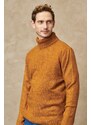 ALTINYILDIZ CLASSICS Men's Mustard Standard Fit Regular Fit Full Turtleneck Raised Soft Textured Knitwear Sweater