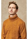 ALTINYILDIZ CLASSICS Men's Mustard Standard Fit Regular Fit Full Turtleneck Raised Soft Textured Knitwear Sweater