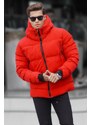 Madmext Men's Red High Neck Hooded Down Coat 6805