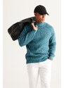 AC&Co / Altınyıldız Classics Men's Petrol Oversize Loose Cut Full Turtleneck Patterned Rose Gold Soft Textured Knitwear Sweater