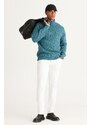 AC&Co / Altınyıldız Classics Men's Petrol Oversize Loose Cut Full Turtleneck Patterned Rose Gold Soft Textured Knitwear Sweater