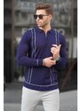 Madmext Navy Blue Zippered Polo Neck Knitwear Men's Sweater 6823