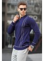 Madmext Navy Blue Zippered Polo Neck Knitwear Men's Sweater 6823