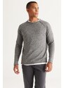 AC&Co / Altınyıldız Classics Men's Grey-ecru Standard Fit Regular Cut Crew Neck Cotton Muline Patterned Knitwear Sweater