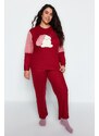 Trendyol Curve Burgundy Plush Detailed Knitted Pajamas Set