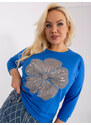 Fashionhunters Tmavě modrá dámská bavlněná halenka větší velikosti