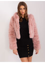 Fashionhunters Světle růžová krátká dámská kožešinová bunda