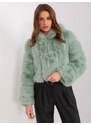 Fashionhunters Pistáciová dámská ekologická kožešinová bunda