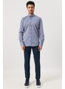 ALTINYILDIZ CLASSICS Men's Navy Blue Slim Fit Slim Fit Shirt with Buttons Collar Patterned