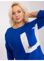 Fashionhunters Kobaltově modrá bavlněná halenka větší velikosti s 3/4 rukávy