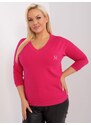 Fashionhunters Fuchsiová dámská halenka plus size s nášivkou