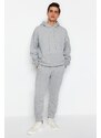 Trendyol Gray Melange Tracksuit Oversize/Wide-Cut Leg Elastic Fleece Inner