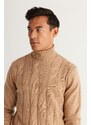 AC&Co / Altınyıldız Classics Men's Beige Standard Fit Normal Cut Full Turtleneck Jacquard Knitwear Sweater.