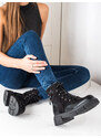 W. POTOCKI Pohodlné kotníčkové boty dámské černé na plochém podpatku