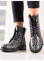 GOODIN Originální kotníčkové boty dámské černé na plochém podpatku