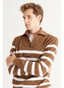 ALTINYILDIZ CLASSICS Men's Mink-ecru Standard Fit Normal Cut High Bato Neck Knitwear Sweater