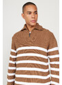 ALTINYILDIZ CLASSICS Men's Mink-ecru Standard Fit Normal Cut High Bato Neck Knitwear Sweater