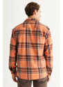 AC&Co / Altınyıldız Classics Men's Brown-Orange Oversize Wide Cut Buttoned Collar Plaid Winter Shirt Jacket
