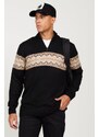 AC&Co / Altınyıldız Classics Men's Black-beige Standard Fit Normal Cut Stand-Up Bato Collar Woolen Shawl Soft Textured Knitwear Sweater