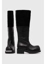 Kožené kozačky MM6 Maison Margiela Boot dámské, černá barva, na platformě, S66WW0075