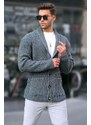 Madmext Anthracite High Neck Pocket Knitwear Cardigan 6815