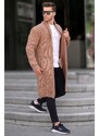 Madmext Camel High Neck Pocket Long Knitwear Cardigan 6816