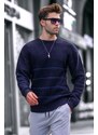 Madmext Navy Blue Crew Neck Knitted Sweater 6837