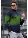 Madmext Dark Navy Blue Turtleneck Patterned Sweater 6845