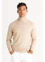 ALTINYILDIZ CLASSICS Men's Beige Standard Fit Normal Cut Anti-Pilling Full Turtleneck Knitwear Sweater.