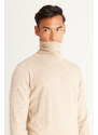 ALTINYILDIZ CLASSICS Men's Beige Standard Fit Normal Cut Anti-Pilling Full Turtleneck Knitwear Sweater.