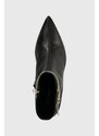 Kožené kotníkové boty Tommy Hilfiger LEATHER POINTED BOOT dámské, černá barva, na podpatku, FW0FW07680